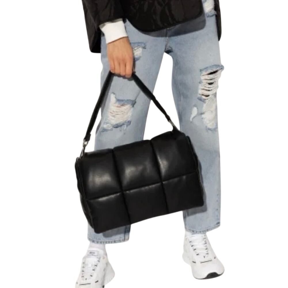 NWT ANTHROPOLOGIE STAND STUDIO Black Quilted Puffer Wanda Tote Bag